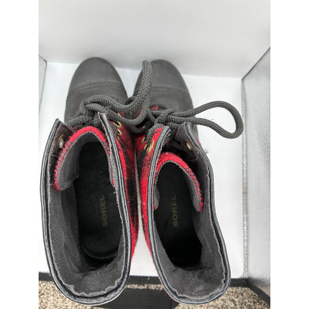 Sorel PDX Wedge Womens Size 8.5 Red Black Buffalo Plaid Lace Up Winter Boot - Picture 3 of 7